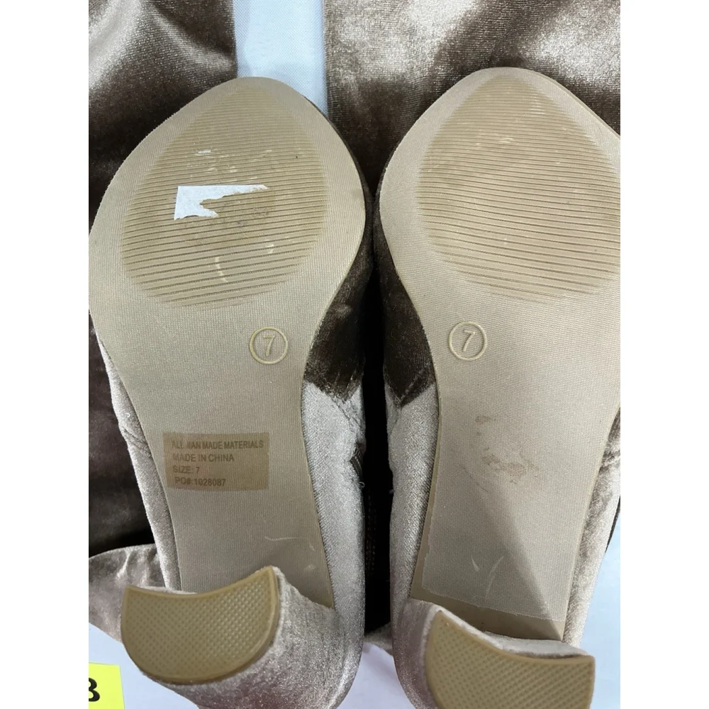 Womans Charlotte Russe Otk Boots Size 7 Bronze 1/4 Zip Stacked Heel Almond Toe